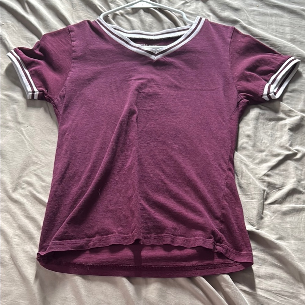 On Fire Purple Short Sleeve Tee with Striped Trim